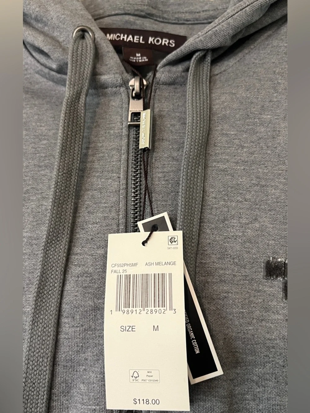 Michael Kors Men's Light Gray Zip-Up Hooded Sweatshirt